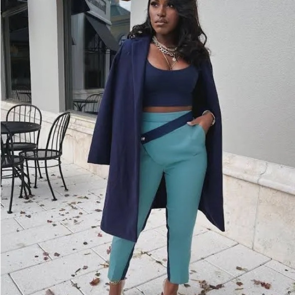 Olarsgrace Lowe Pants Sage & Navy Colorblock – High Waist – UK 10 / US 8
